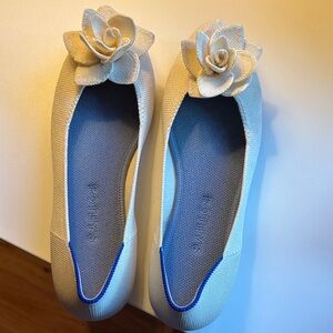Rothy's Cream Knit Ballet Flats with Rosette Accent